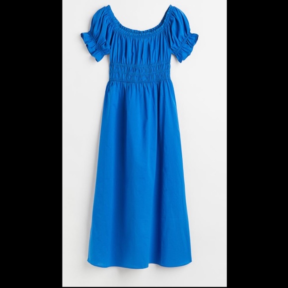 H&M Dresses Royal Blue Puff Sleeveoff The Shoulder Ruched Smock